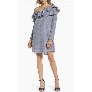 Adelyn Rae Womens Gingham One Shoulder Ruffle Shift Dress Blue Plaid size XS